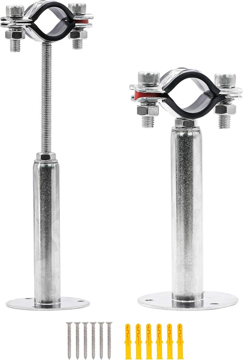 PEROMI 2 Pack Pipe Supports, 304 Stainless Steel Wall & Ceiling Mount Bracket, Clamp Ring Hanger with Screws for Pipe OD 32-34mm, Adjustable Height 100-200mm - Image 1